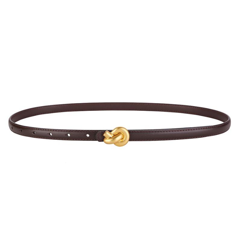 Top grain leather women's belt - smooth buckle detail, genuine leather waistband for dress pants and skirts