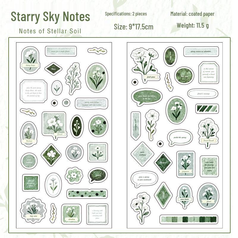 Yu Xian Salt-Style Sticker Set: 2 Retro Sheets, 6 Simple Styles for Journaling Decor