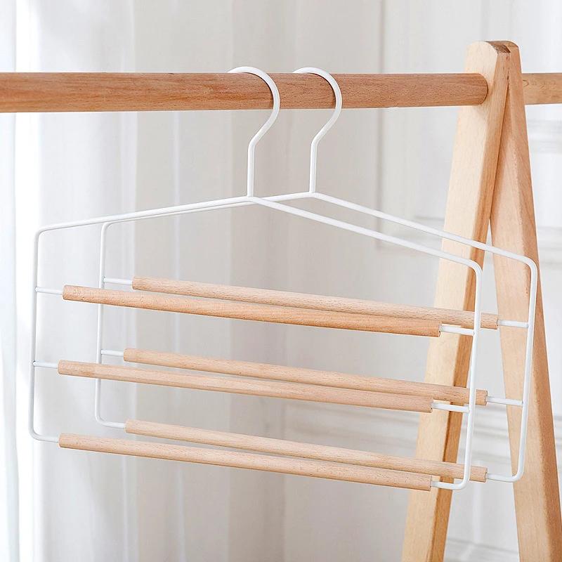 Multi-tier Iron Trouser Rack,Traceless Drying Rack for Home Organization,Multi-functional Wood Pants Hanger for Towel Scarf, 1Pc