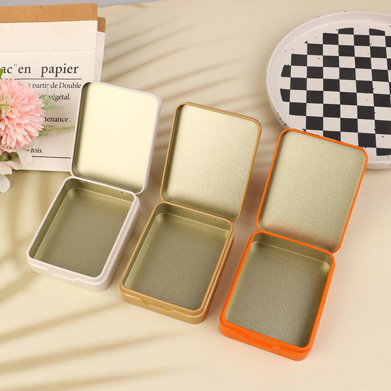 1Pc Tinplate Storage Boxes Metal Rectangular Empty Mini Box Tinplate Candy Pill Cases Hinged Containers Jewelries Organizer