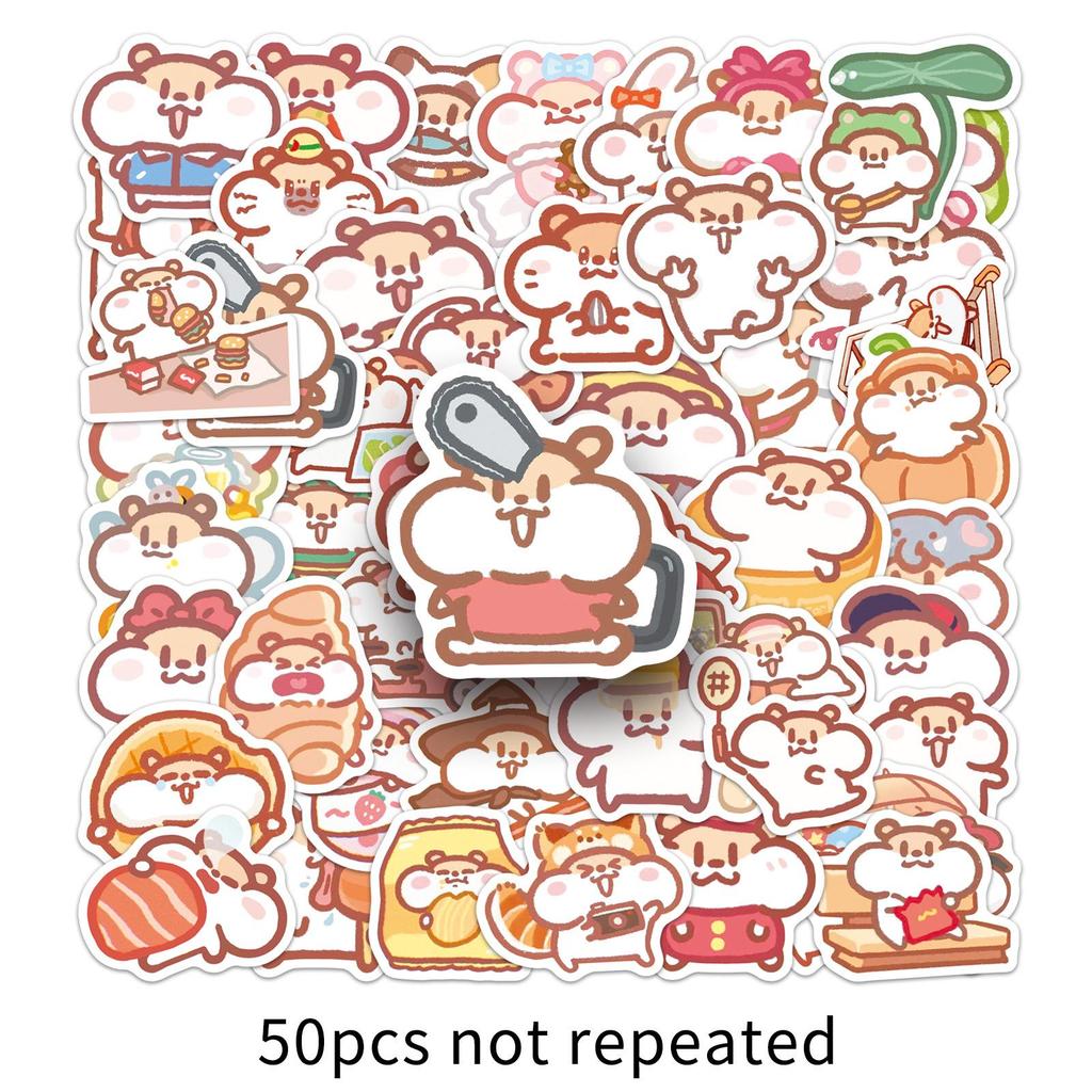 50 Milk Tea Hamster Stickers - Cute Cartoon Animals, Waterproof for Phone Cases, Water Bottles, Journals