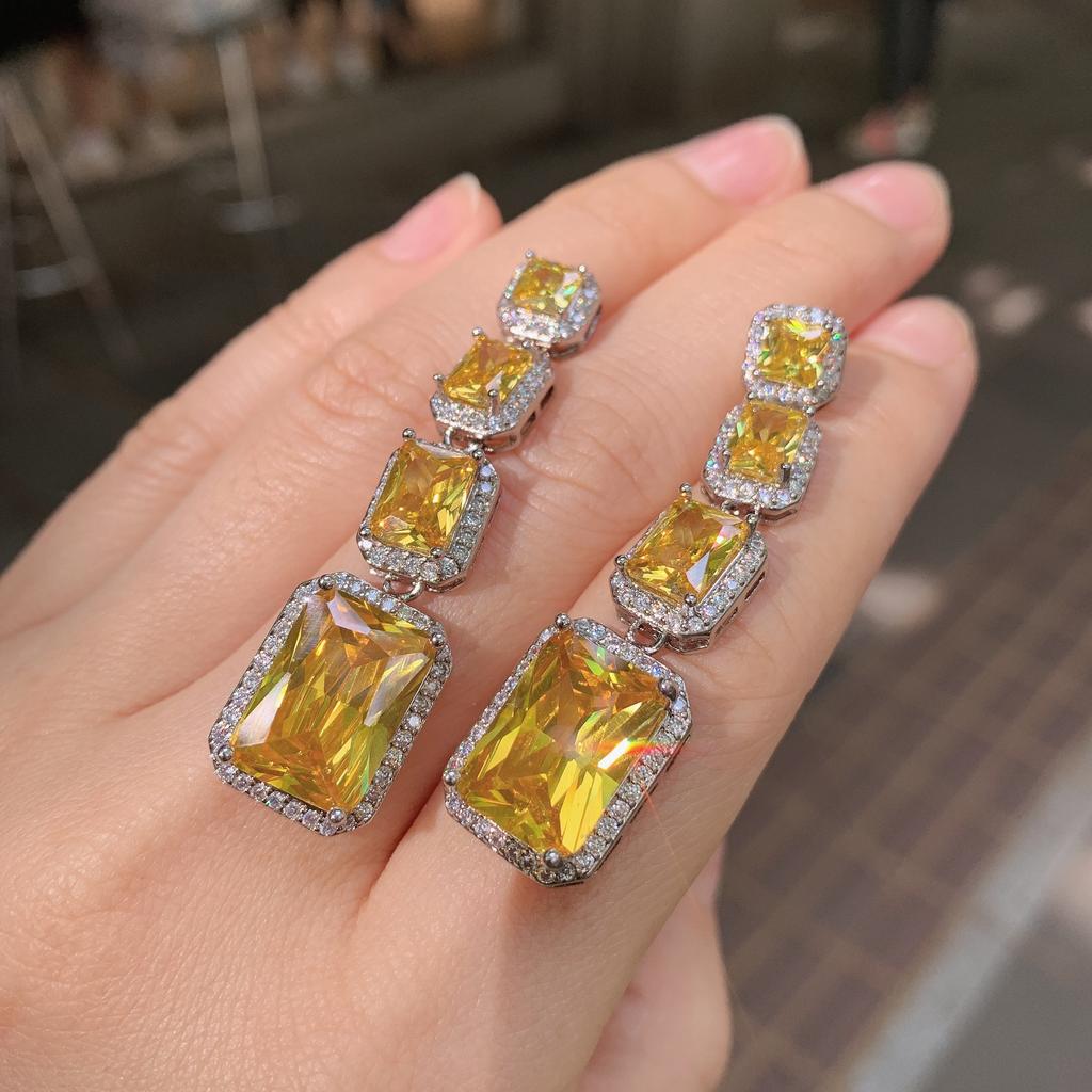 Schmuckstil Retro Beliebt Simulation Weißer Diamant Gelber Diamant Rechteckige Ohrringe