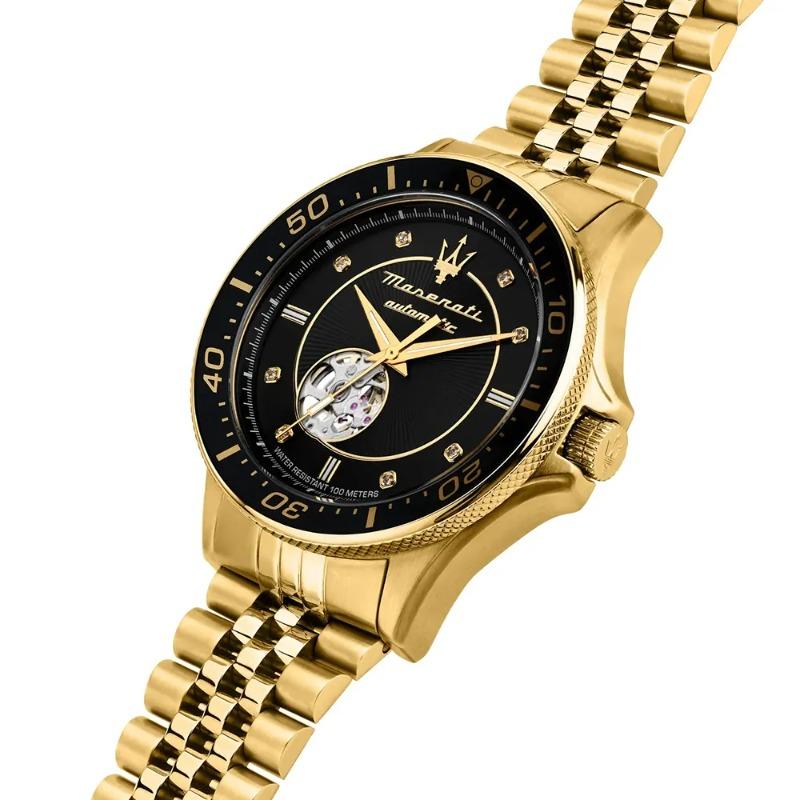 Maserati Sfida - Sonderedition Schwarz Gold Edelstahl Herren Offenes Herz Automatik R8823140012