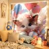 Floral Cat Wall Tapestry Kawaii Cartoon Wall Hanging Kids Bedroom Living Room Home Decoration