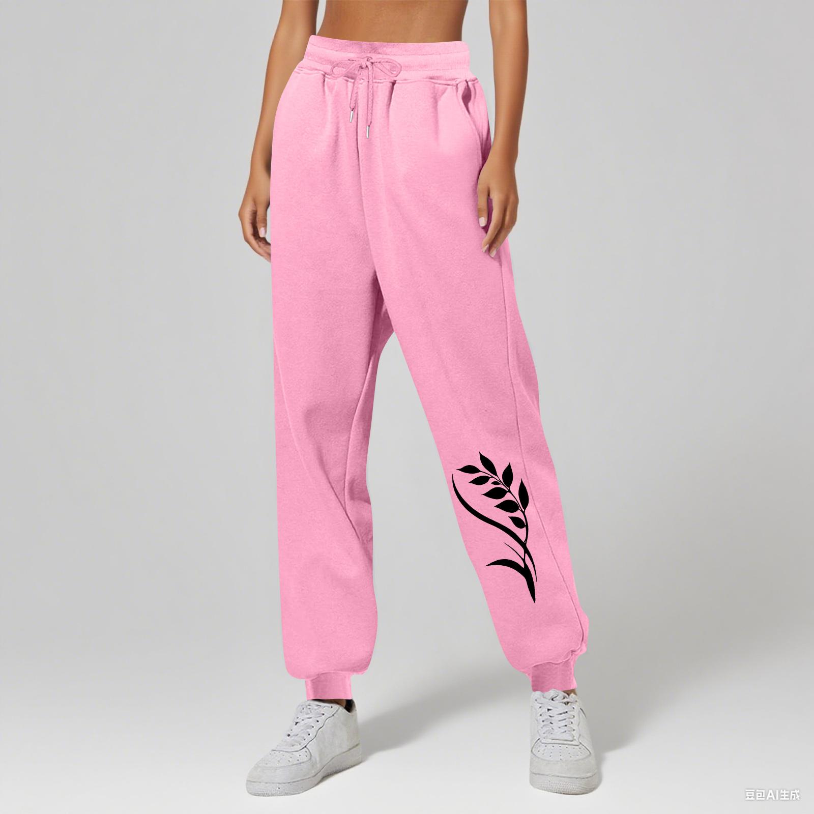 

Женские брюки унисекс с принтом, повседневные, с карманами и кулиской XL розовый