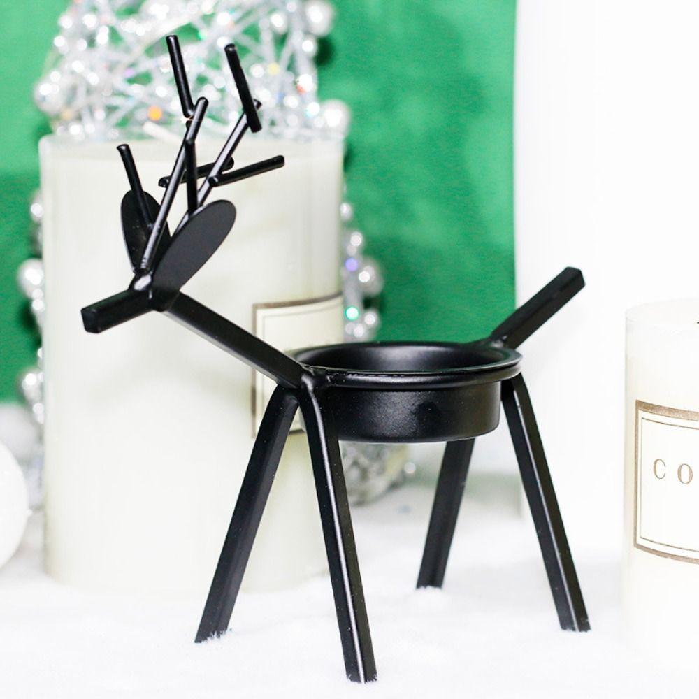 Reindeer Christmas Candle Holder Iron Deer Candle Pillar Rustic Elk Candlestick Stand  Living Room
