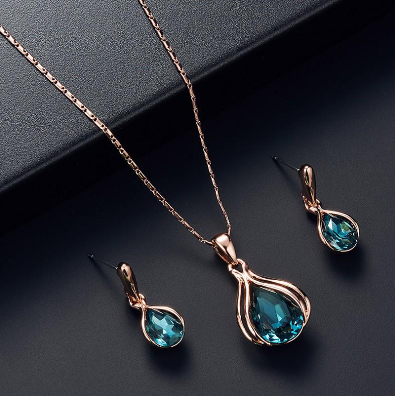 New European  American Style Crystal Water Drop Necklace  Earrings Set