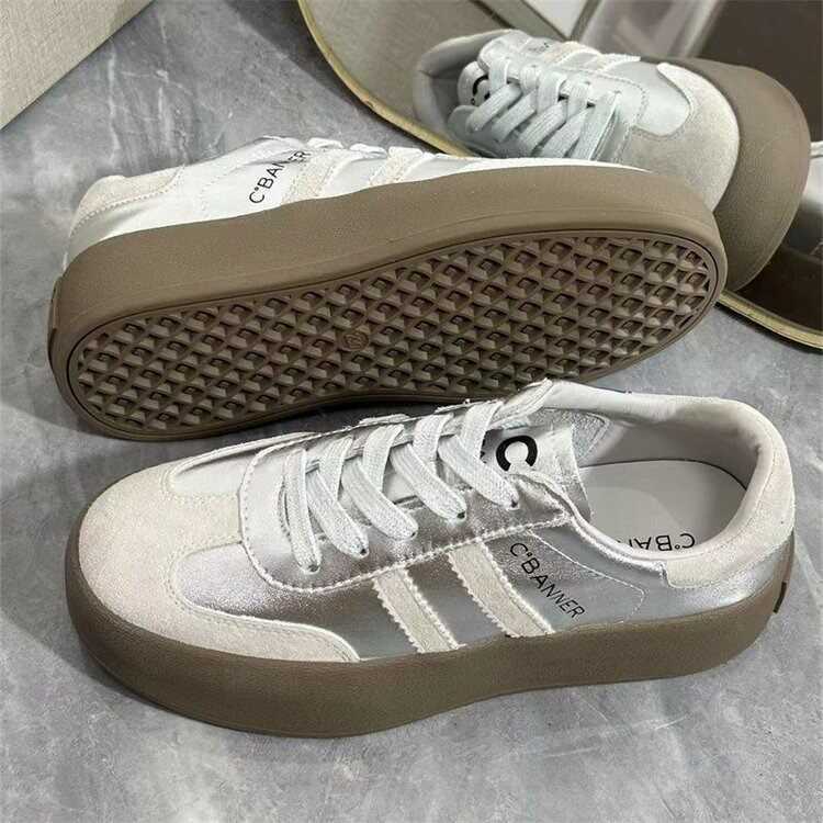 

Женские кроссовки на платформе, немецкие тренировочные туфли, новые повседневные спортивные туфли на шнуровке, дорожные, экспорт внешней торговли, серебристые кеды для женщин 40