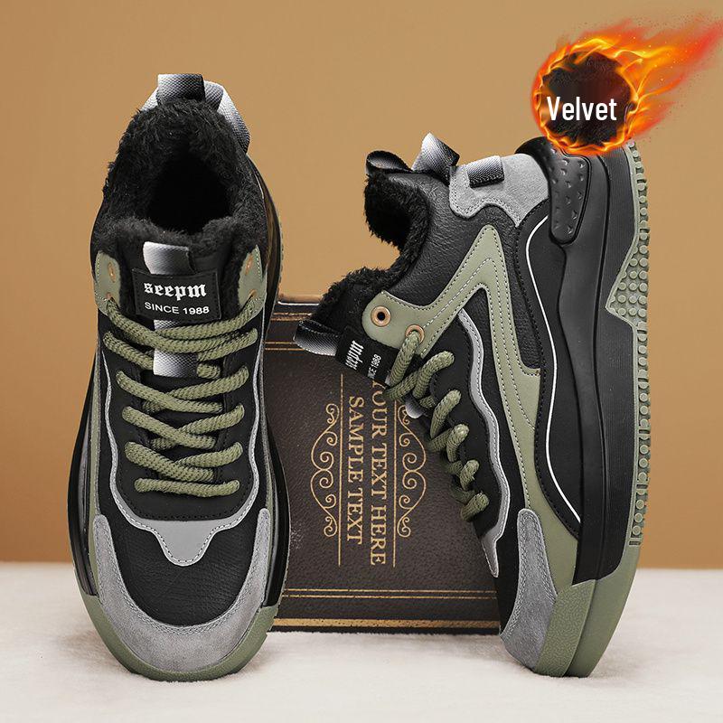 Adidași de iarnă înalți pentru bărbați - Bumbac, căptușiți cu catifea, groși, călduroși, cizme de zăpadă cu blană integrată