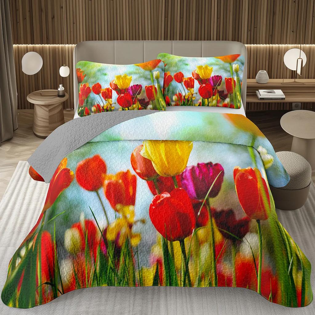 Purple Lavender Bedspread Set Botanical Floral Coverlet Twin Queen Garden Flower Quilted Bedding Set For Girls Women Bedroom