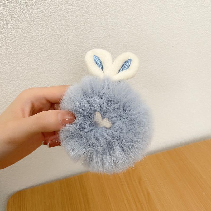 Girls Sweet Imitation Rabbit Fur Rabbit Ears Elastic Hair Bands Women Fur Fluffy Hair Rings Plush Scrunchies Hair Accessories