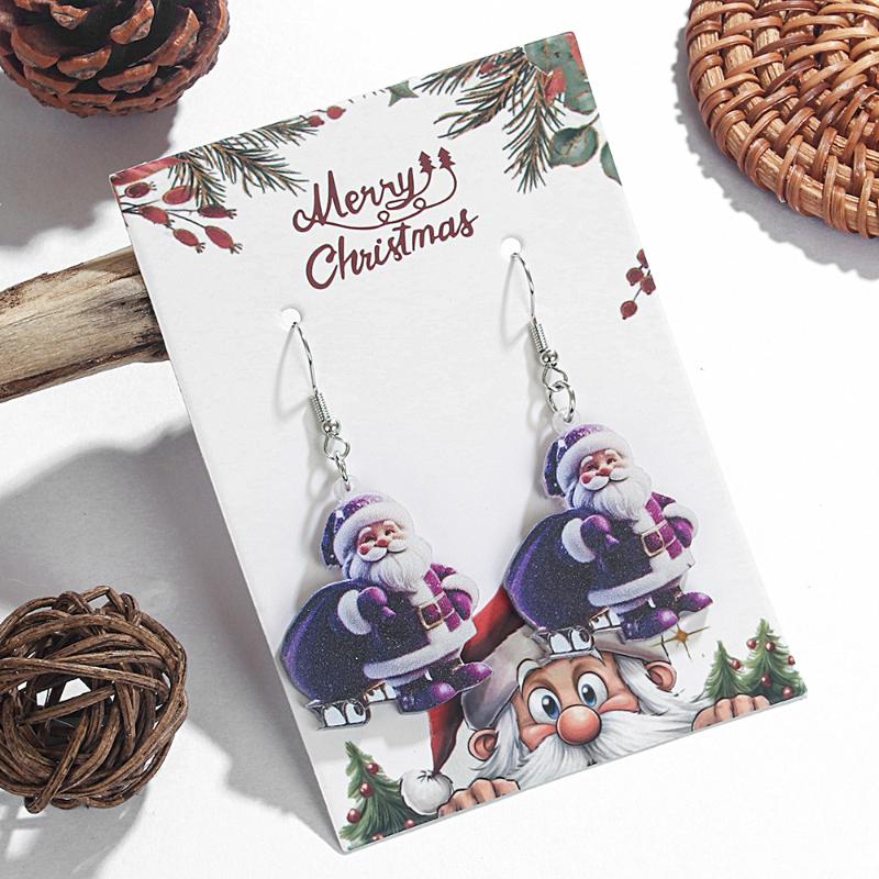 

1 пара изысканных милых фиолетовых рождественских серег для женщин, девочек, серьги с Санта-Клаусом, снеговиком, ювелирные изделия, рождественские подарки