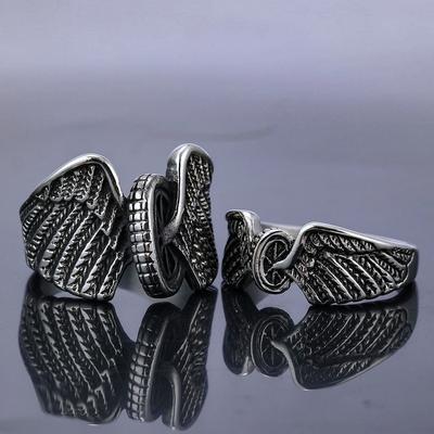 S925 Silver Ring Motorcycle Series Ring Wheel Wing Shape Men's and Women's Ring