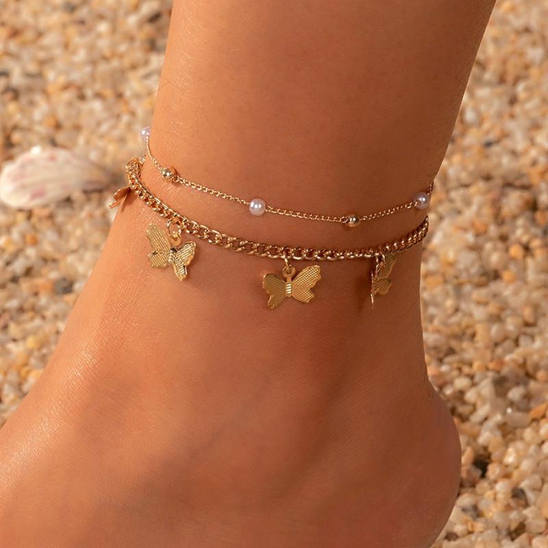 Bohemian Creative Fashion Anklet, Ethnic Style Women's Butterfly Pearl Foot Decoration