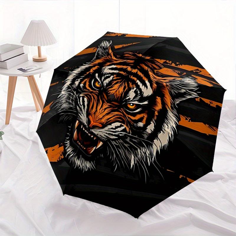 

1pc Orange Stripes Tiger Automatic Opening and Closing Umbrella, Lightweight 3-Fold, With Cute Cartoon Characters, Suitable for Home, Outdoor and