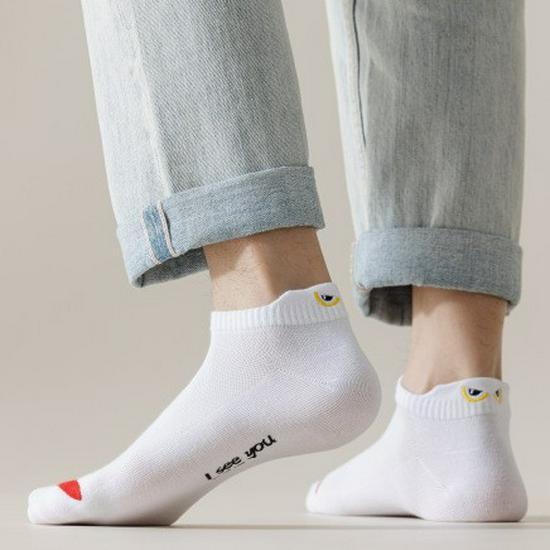 Men's 3D Ears Short Socks - Breathable Low-Cut Sports Mesh, Trendy for Spring/Summer.