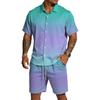 Men's Casual Short Sleeve Button Down Shirt and Drawstring Shorts Set Lightweight Breathable Summer Outfit with Gradient Design