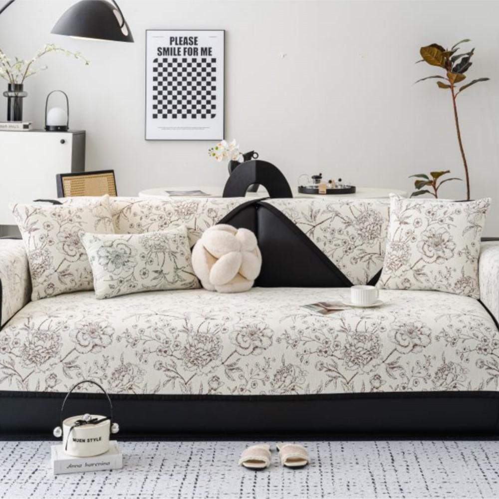 Plum Blossom Sofa Covers Living Room Anti-slip Couch Furniture Protection Cover Universal Chenille Peony Sofa Slipcover