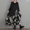Maxi Long Floral Long One Loose Body Autumn Dress [TAITENG] Dress, Sleeve, Pattern, Switching, V-Neck, Length, Piece, Autumn, Oversized, Dress, Tunic,