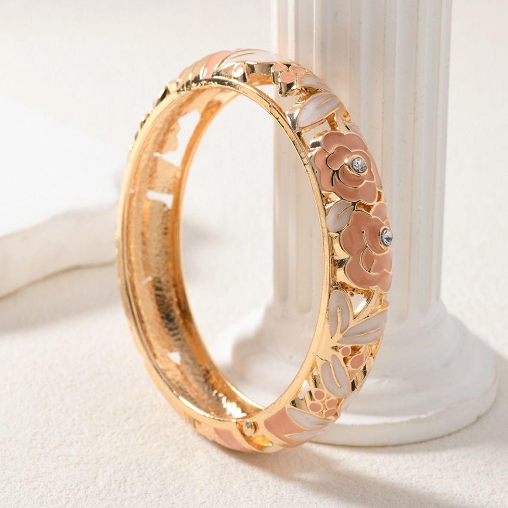 Double Bangle Hollow Out Flower Bangle Enamel Women's Hand Bracelet Vintage Cloisonne Bangle Woman