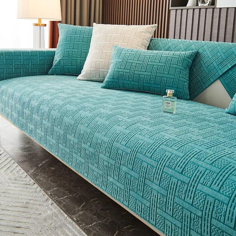 

Сплошной цвет, чехол для дивана, утолщенный синель, жаккардовая клетчатая подушка для дивана, Нескользящая мебель для гостиной, спинка дивана, наволочка 70x70cm 1pcs