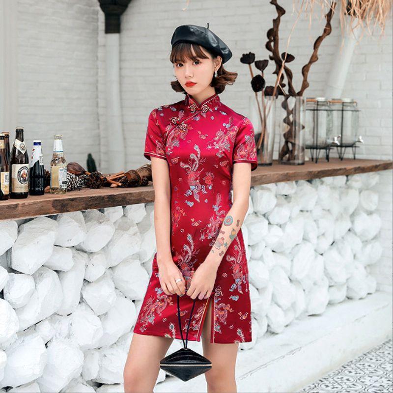 Chinese Cheongsam Elegant Short Skirt Women Dress Qipao