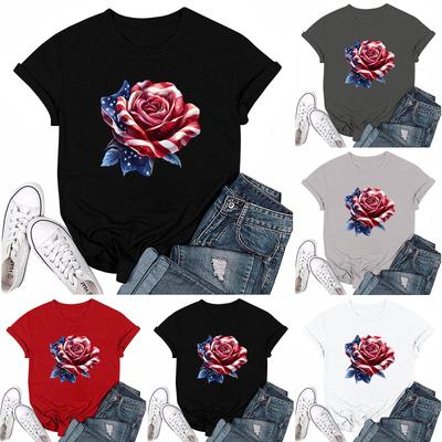Damska Codzienna Okrągły Dekolt T-shirt z Nadrukiem na Dzień Niepodległości Krótki Rękaw Top z Literami