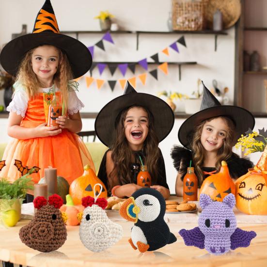 Halloween Crochet Kit for Beginners Crochet Cat Pumpkin DIY Kit Crocheted Animal Craft Kit Halloween Gifts for Adults Kids