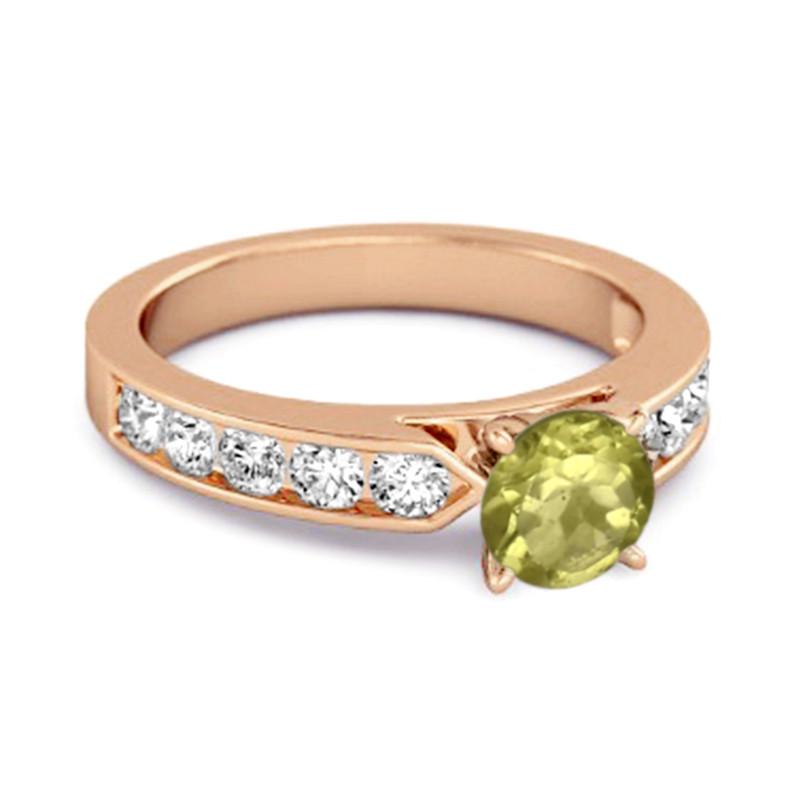 Peridot Round Solitaire Statement Ring - 925 Sterling Silver Rose Gold Vermeil