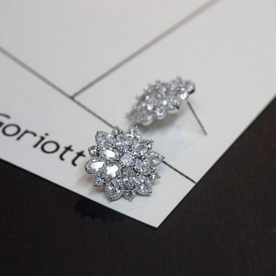1 Pair Stud Earrings, Cubic Zircon Inlay Women Earrings, Alloy Polished Surface Ear Studs, Versatile Style Jewelry Accessories