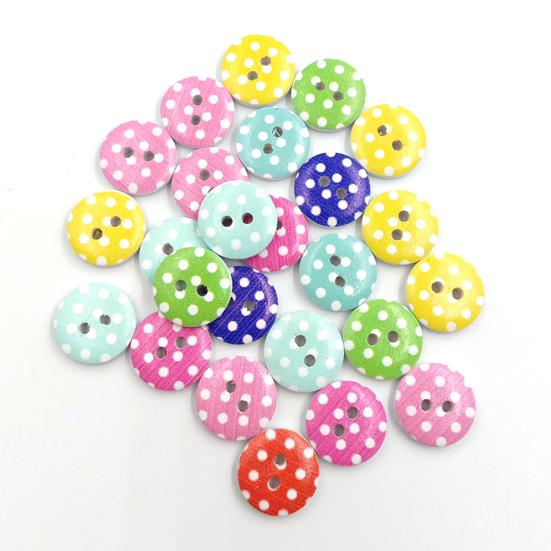 90 Stück Gepunktete Runde Form 2 Löcher Holzknöpfe DIY Nähen Scrapbook Dekor