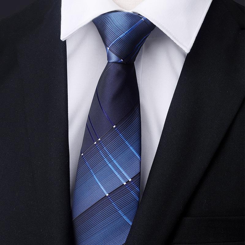 Men'S Blue Business Dress Tie Wedding Groom Work Korean Version Zipper-Style No-Beater Tie Gift Box