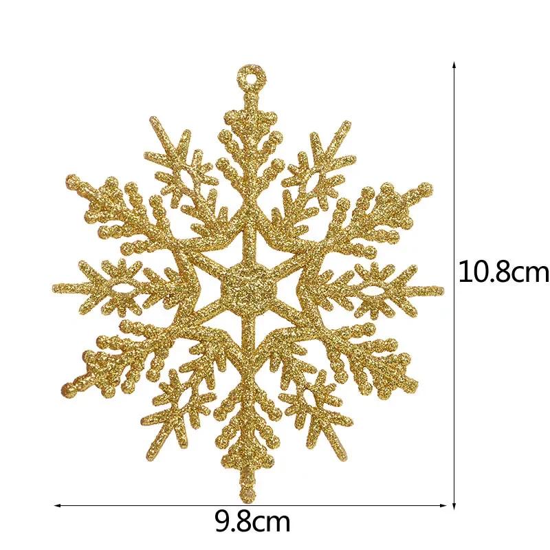 12 Stück 10cm Goldpulver Kunststoff Schneeflocken Partyzubehör Winter Dekor Ornamente Weihnachtsbaumdekorationen für Zuhause Schnee