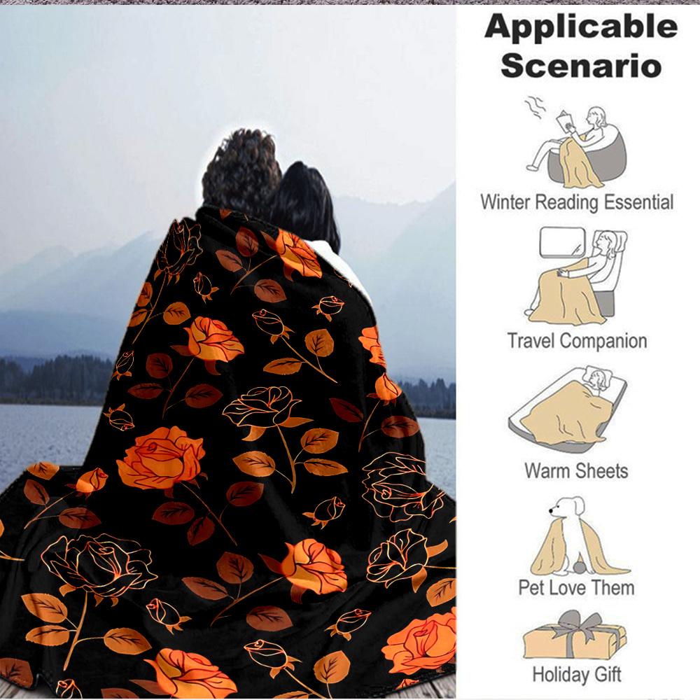 1pc Floral Pattern Lightweight Flannel Blanket, Comfortable and Warm Blanket, for Office and Camping Sofa Bed, Livingroom100