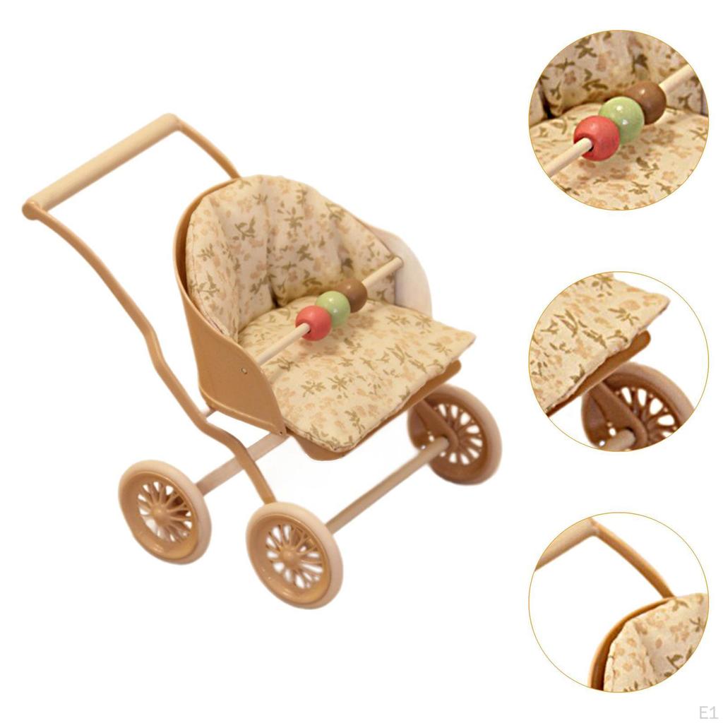Dollhouse Stroller 1/12 Mini Pram for Micro Landscape Photo Props Decoration