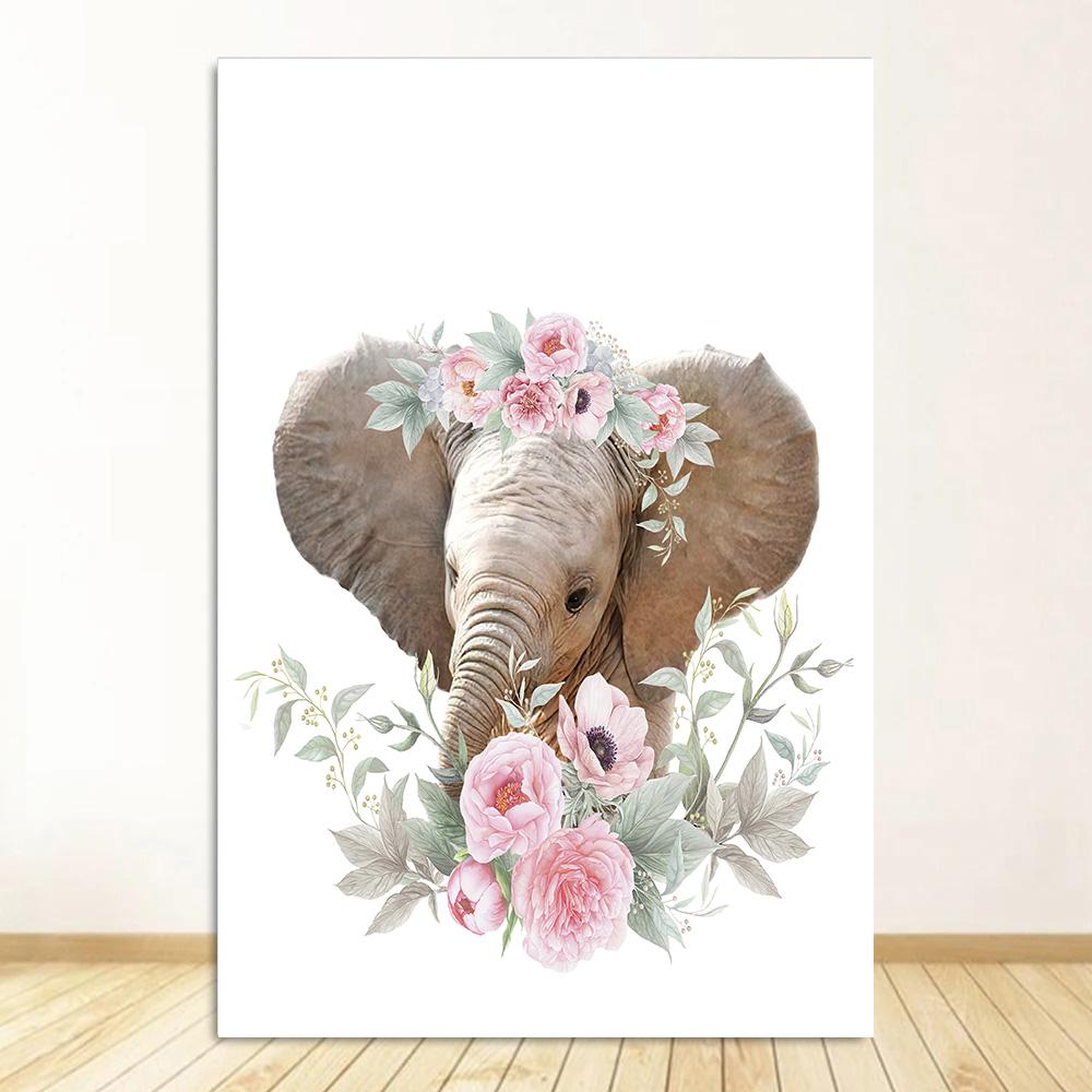 Baby Room Animal Wall Art Canvas Painting Cute Elephant Lion Giraffe Decor Poster Child Bedroom Personalised Kids Picture Decor