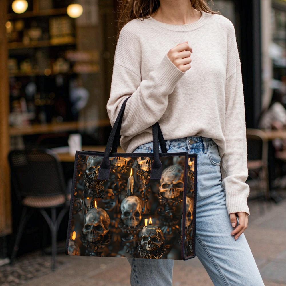 Gothic Skull Candle Pattern Tote Bag Casual Daily Outdoor Handbag Large Capacity All-match Handheld Bag