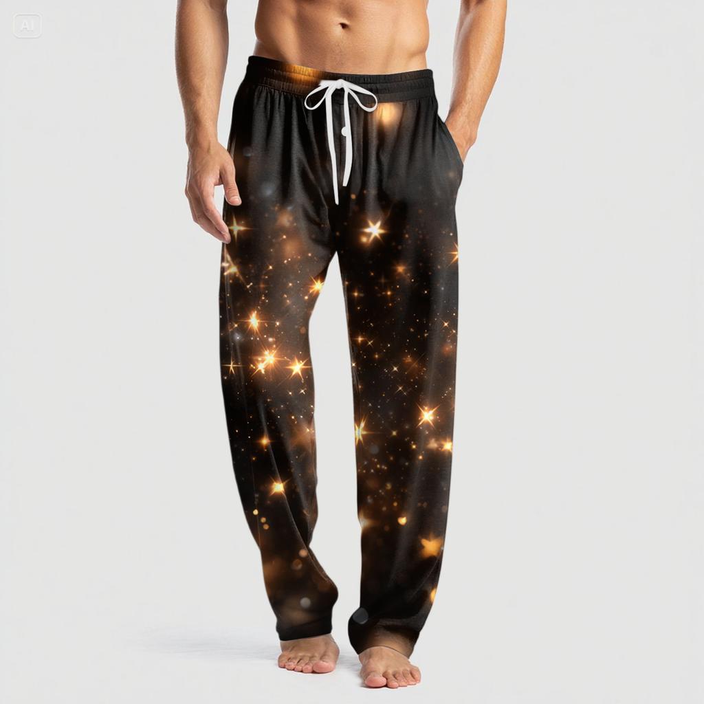 Men's Knitted Fashion Print Pocket Casual Pants Pajama Pants
