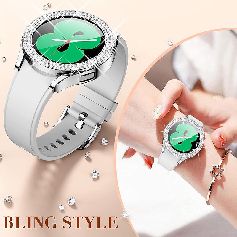 Diamond Case for Samsung Galaxy Watch 5/4 40mm 44mm Hollow Out Protective Shell Two Rows Bling Crystal Bumper Cover No Screen