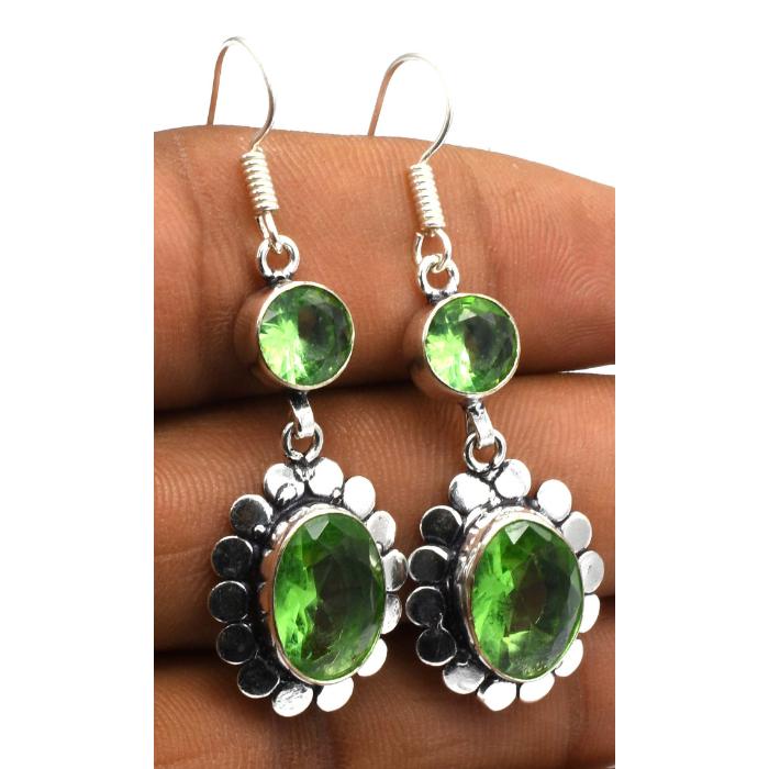 Peridot Gemstone Ethnic Handmade Drop Dengle Earring Jewelry ER 043