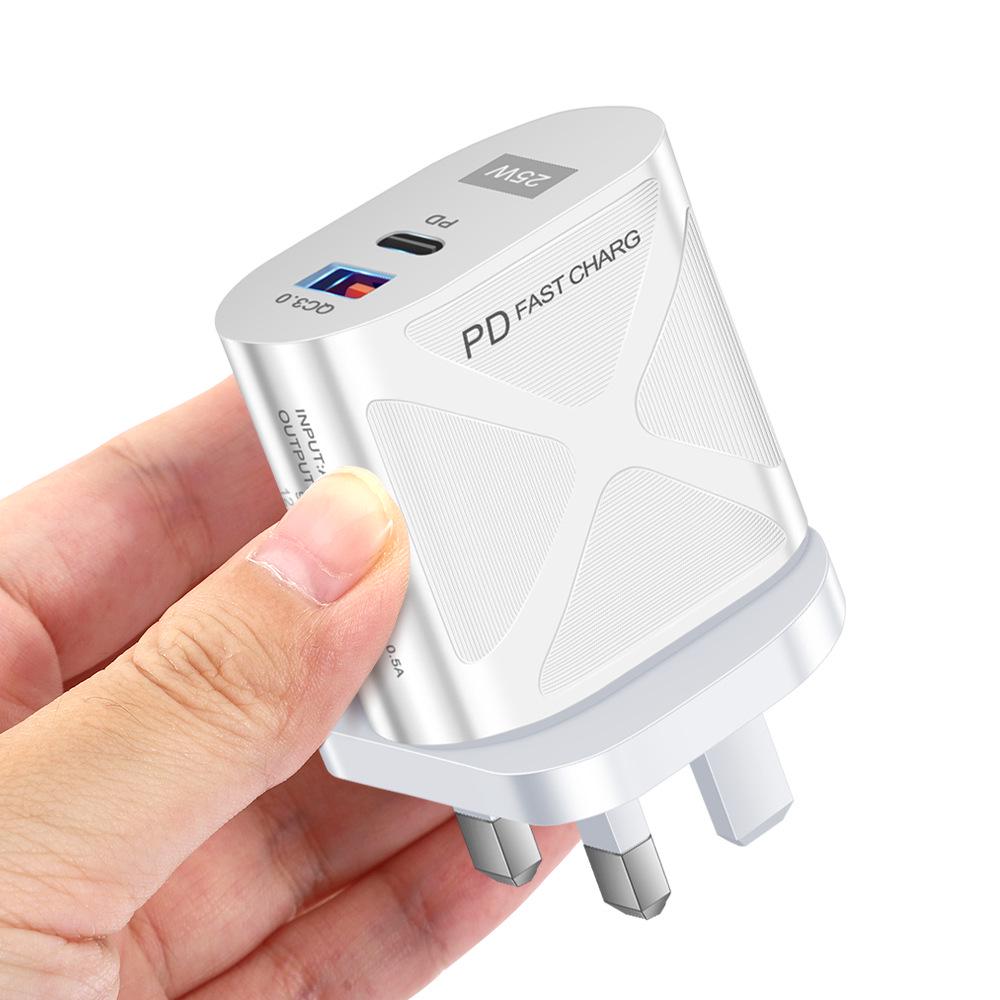 Dual Port LED Light-Up 25W Fast Charger with PD+QC3.0 for Mobile Phones - US/EU/UK Standards