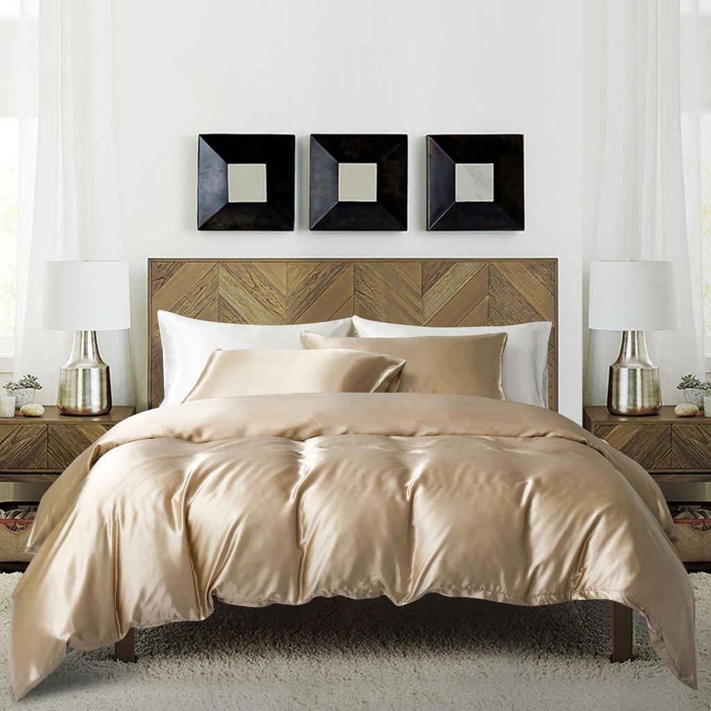 Satin Silk 3-Piece Bedding Set: Duvet Cover, Pillowcase, Pillow Core Cover