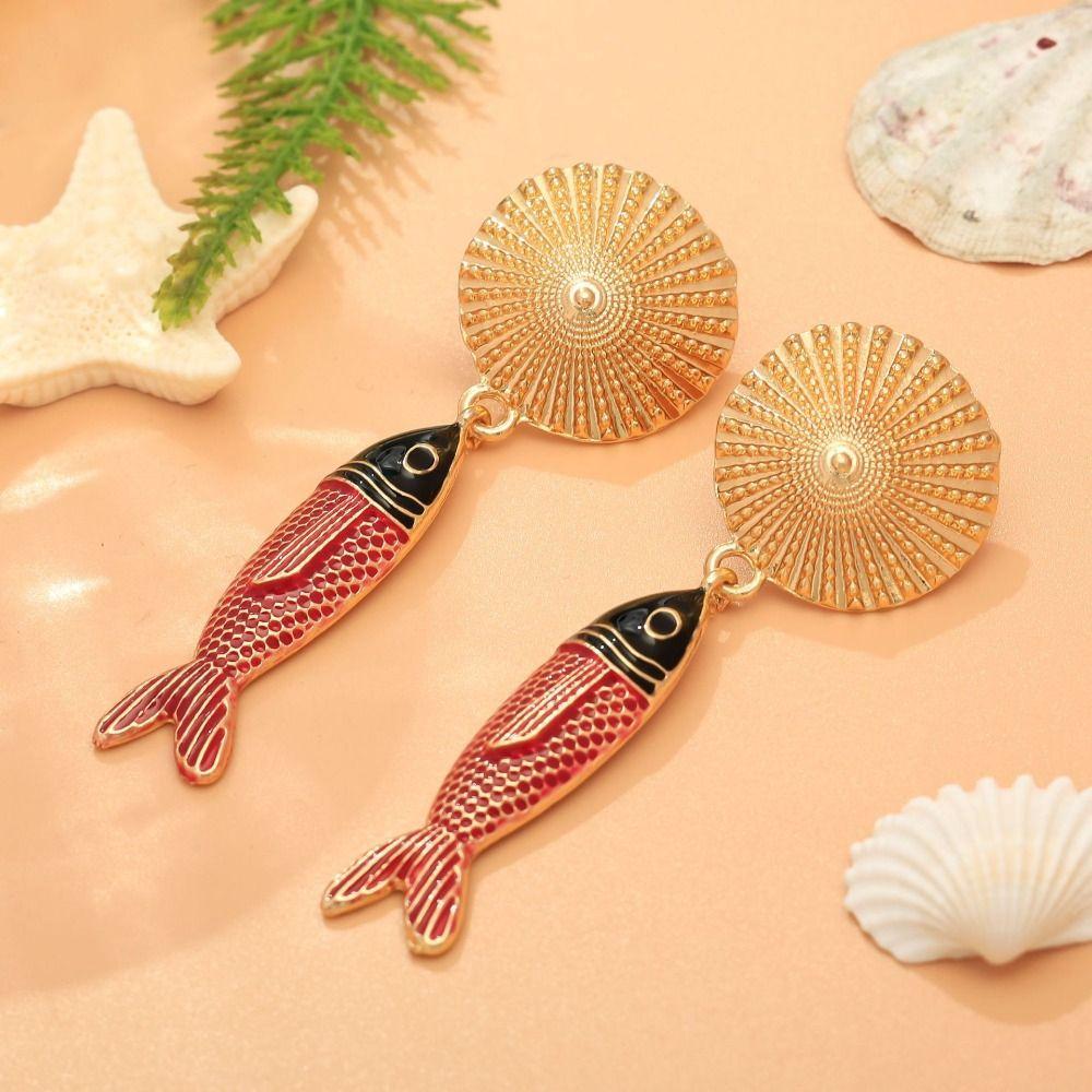 Metal Fish Pendant Earrings Vintage Animals Earrings Retro Bohemian Dangle Earring  Party