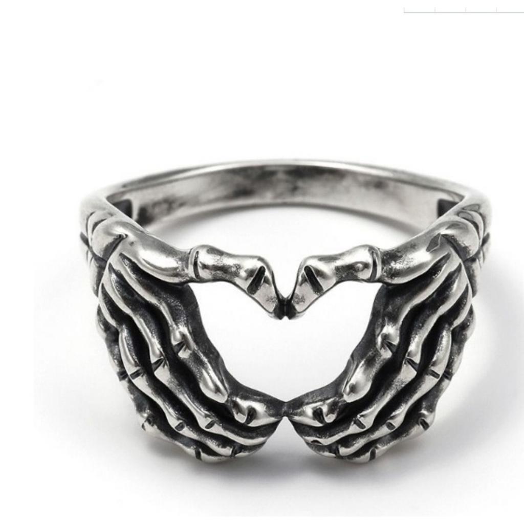 Vintage Fashion Punk Heart Ring Silver Men and Women Handmade Heart Punk Hip Hop Jewelry Size 6-13