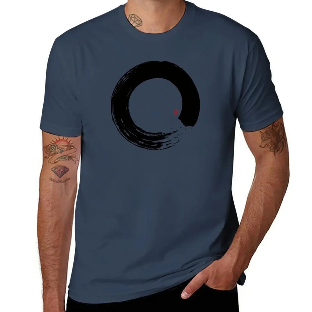 Black Enso T-Shirt Oversized Funnys T Shirts for Men Cotton
