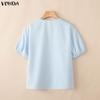 VONDA Summer Women Short Sleeve Lace Hem Casual Ruffled T-shirts Tops Blouse