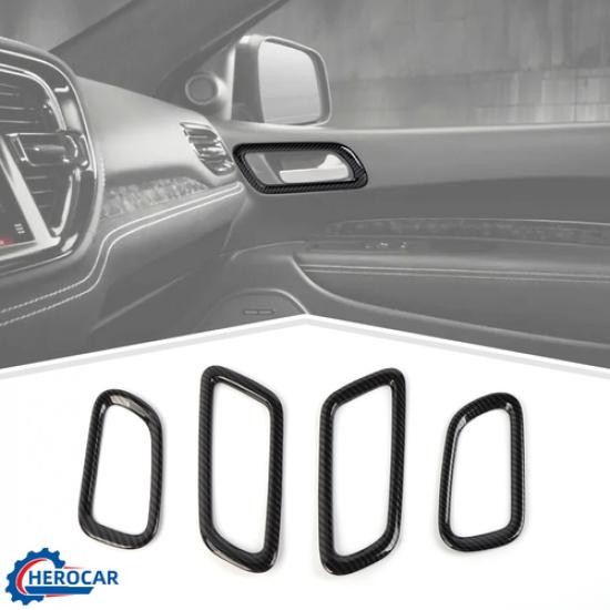4Pcs Carbon Fiber Door Handle Bowl Frame Bezel Cover Trim For Dodge Durango 21+