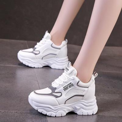 Leather Inner Height Increase Dad Shoes Women's 2024 New Thick-soled Color Matching Casual Shoes Lightweight Student Running Sports Shoes