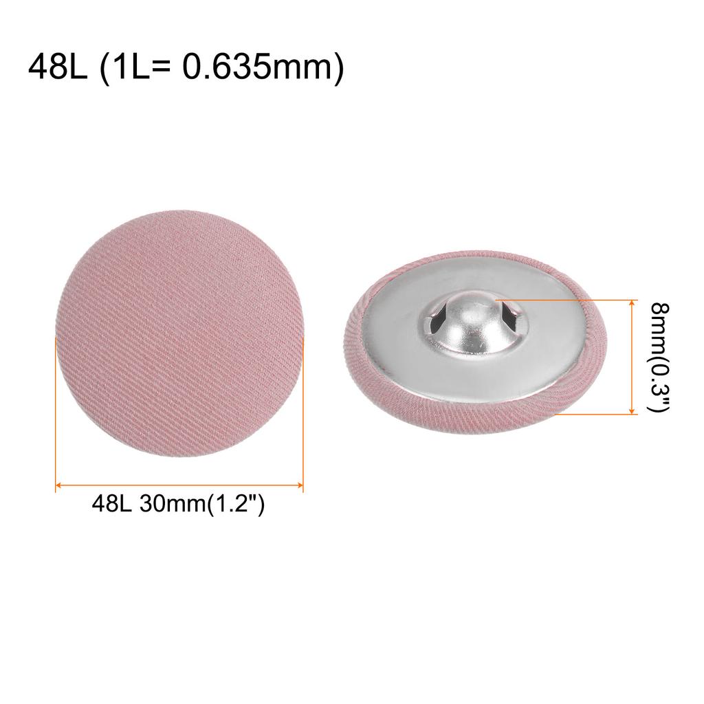 10pcs Fabric Cloth Covered Button 30mm Metal Round Sewing Buttons, Red/Caramel/Pink
