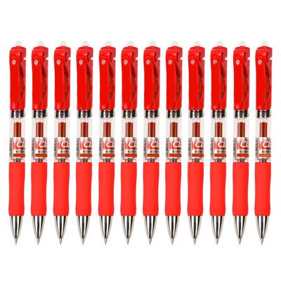 12Pcs Rollerball Pen Non-Slip Soft Rubber Handle Plastic Press On Type School Office Stationery